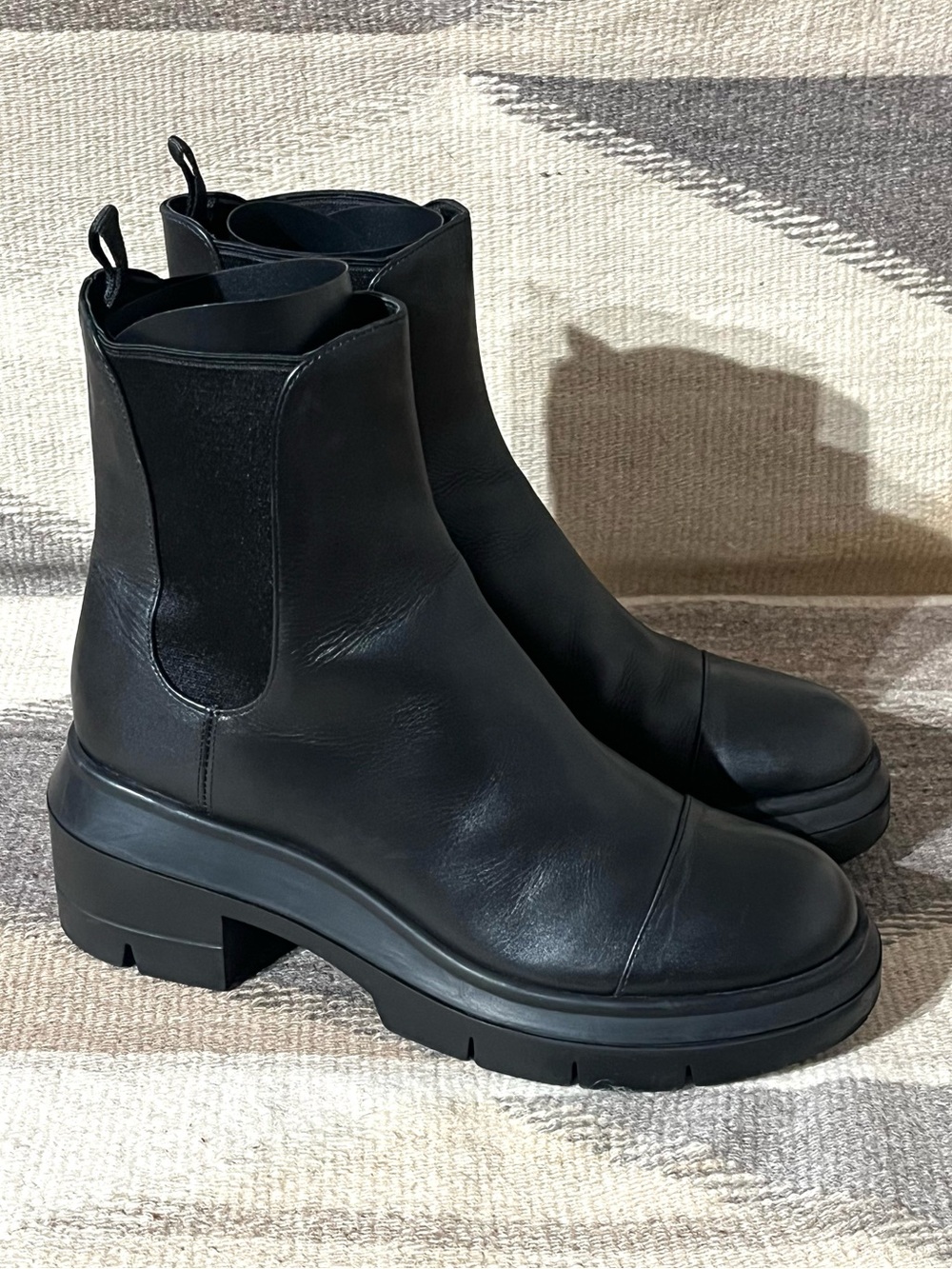 STUART WEITZMAN Norah Chelsea Boots Black Lug Sole Platform Ankle Boots